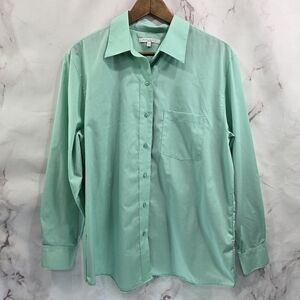 Foxcroft Shirt Womens 16 Green Button Up Wrinkle Free Non Iron Mint Long Sleeve